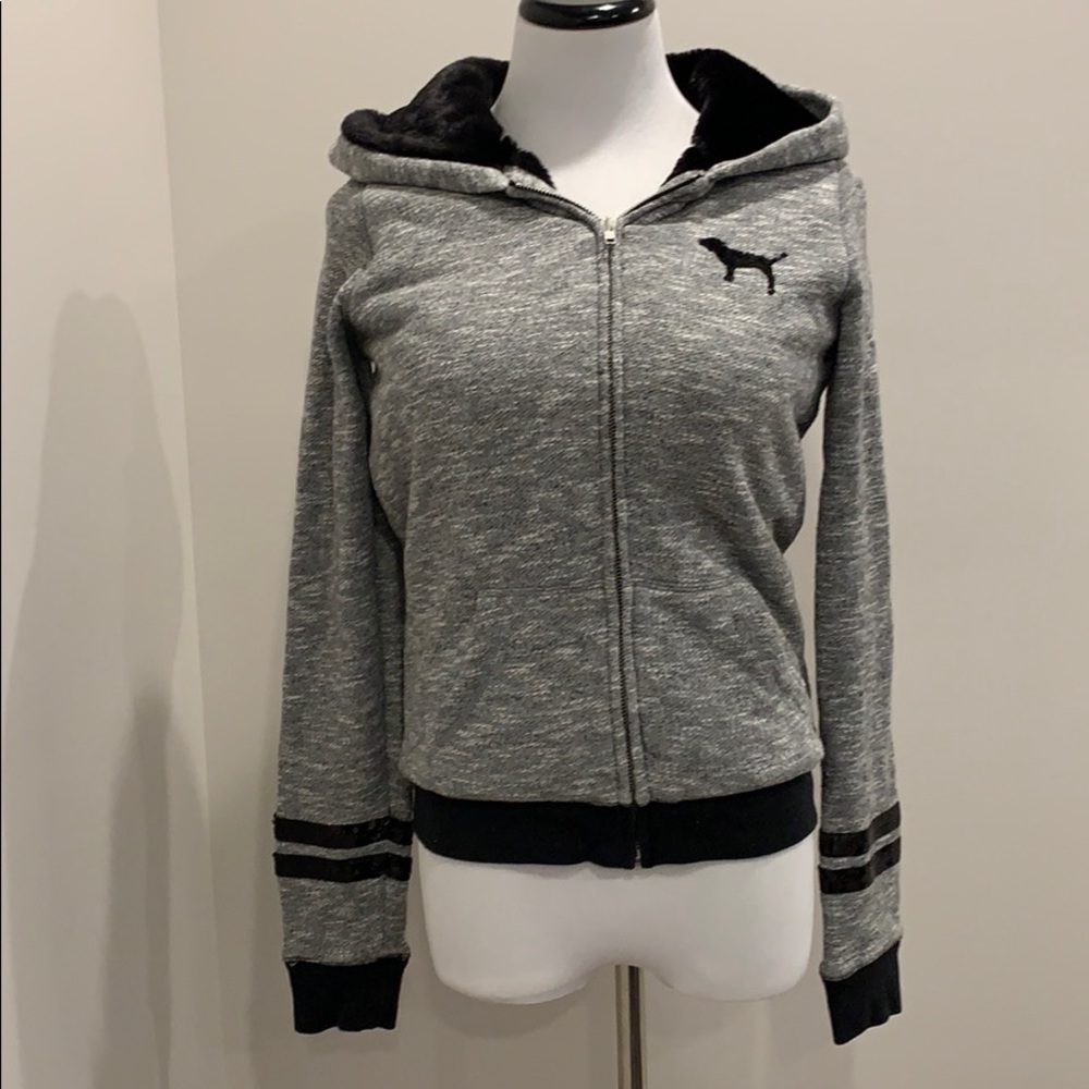 Zip up sweater with faux fur inside